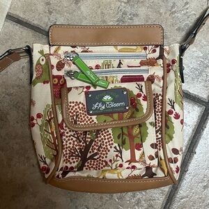 LILY Bloom Brown and Green crossbody with OWLS on it. LN